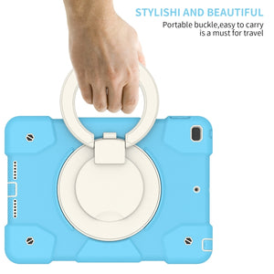 For iPad 10.2 2019/10.2 2020/10.2 2021 Silicone + PC Full Body Protection Tablet Case With Holder & Strap(Sky Blue)