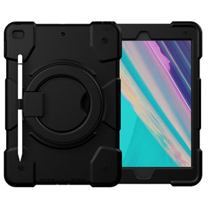 For iPad 10.2 2019/10.2 2020/10.2 2021 Silicone + PC Full Body Protection Tablet Case With Holder & Strap(Black)