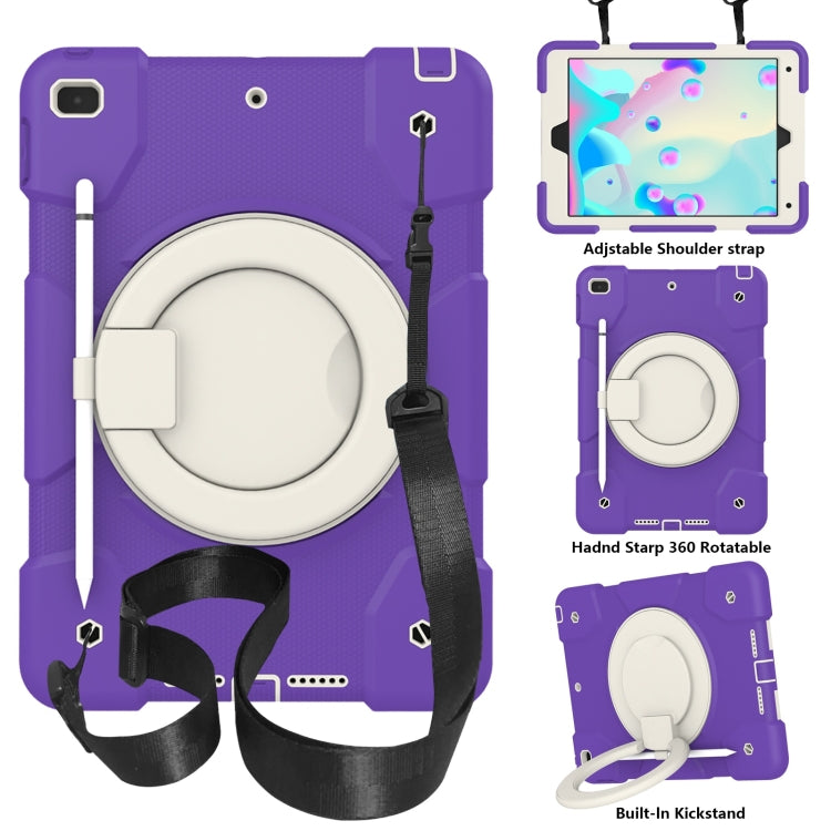 For iPad 10.2 2019/10.2 2020/10.2 2021 Silicone + PC Full Body Protection Tablet Case With Holder & Strap(Dark Purple)