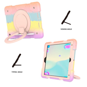 For iPad 10.2 2019/10.2 2020/10.2 2021 Silicone + PC Full Body Protection Tablet Case With Holder & Strap(Colorful Rose Gold)