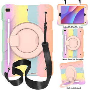 For iPad 10.2 2019/10.2 2020/10.2 2021 Silicone + PC Full Body Protection Tablet Case With Holder & Strap(Colorful Rose Gold)