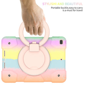 For iPad 10.2 2019/10.2 2020/10.2 2021 Silicone + PC Full Body Protection Tablet Case With Holder & Strap(Colorful Rose Gold)