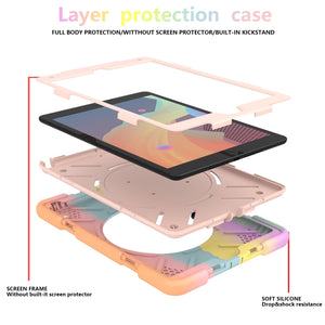 For iPad 10.2 2019/10.2 2020/10.2 2021 Silicone + PC Full Body Protection Tablet Case With Holder & Strap(Colorful Rose Gold)