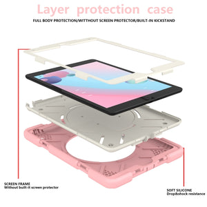 For iPad 10.2 2019/10.2 2020/10.2 2021 Silicone + PC Full Body Protection Tablet Case With Holder & Strap(Pink)