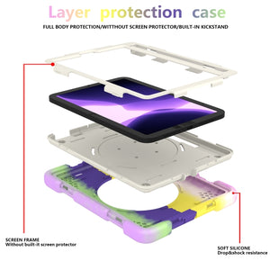 For iPad mini 2021 Silicone + PC Full Body Protection Tablet Case With Holder & Strap(Colorful Purple)