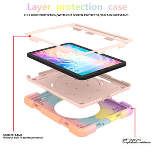 For iPad mini 2021 Silicone + PC Full Body Protection Tablet Case With Holder & Strap(Colorful Rose Gold)