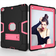 For iPad 4 / 3 / 2 Silicone + PC Protective Case with Stand(Black + Pink)
