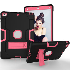 For iPad 4 / 3 / 2 Silicone + PC Protective Case with Stand(Black + Pink)