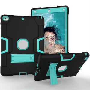 For iPad 4 / 3 / 2 Silicone + PC Protective Case with Stand(Black + Mint Green)