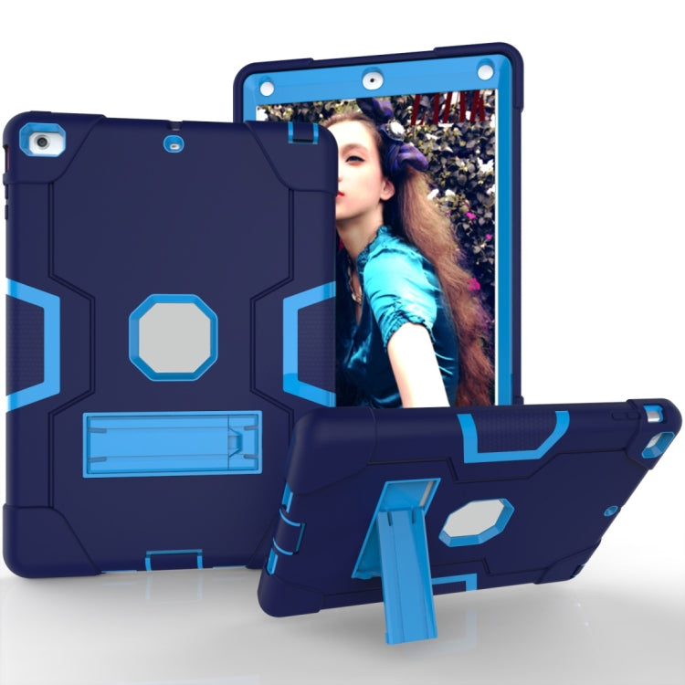 For iPad 4 / 3 / 2 Silicone + PC Protective Case with Stand(Light Blue + Dark Blue)