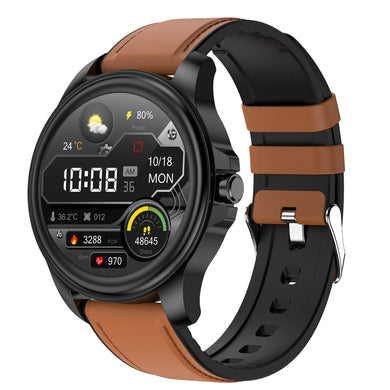 E89 1.32 Inch Screen Leather Strap Smart Health Watch Supports ECG Function, AI Medical Diagnosis, Body Temperature Monitoring(Brown)