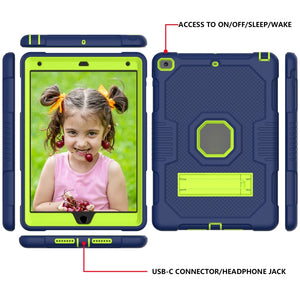 For iPad 10.2 2021 Contrast Color Robot Shockproof Silicone + PC Tablet Case(Navy Blue Yellow Green)