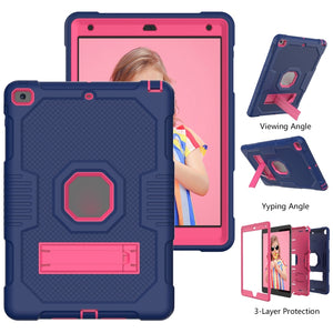 For iPad 10.2 2021 Contrast Color Robot Shockproof Silicone + PC Tablet Case(Navy Blue Rose)