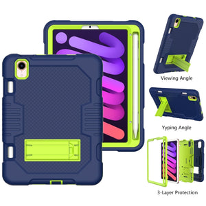 For iPad mini 6 Contrast Color Robot Shockproof Silicone + PC Tablet Case(Navy Blue Yellow Green)