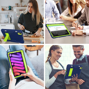 For iPad mini 6 Contrast Color Robot Shockproof Silicone + PC Tablet Case(Navy Blue Yellow Green)