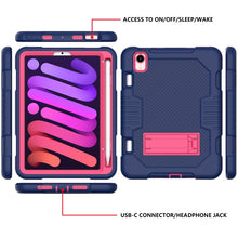 For iPad mini 6 Contrast Color Robot Shockproof Silicone + PC Tablet Case(Navy Blue Rose)