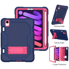 For iPad mini 6 Contrast Color Robot Shockproof Silicone + PC Tablet Case(Navy Blue Rose)