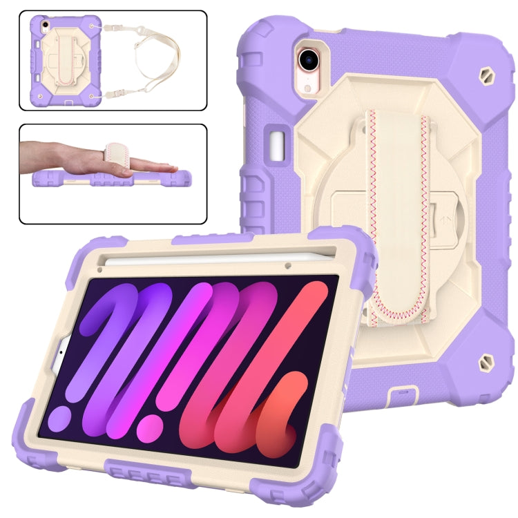 For iPad mini 6 Contrast Color Robot Silicone + PC Tablet Case(Purple+Beige)