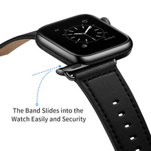 Genuine Leather Watch Band For Apple Watch Ultra 49mm / Series 8&7 45mm / SE 2&6&SE&5&4 44mm / 3&2&1 42mm(Black)