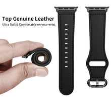 Genuine Leather Watch Band For Apple Watch Ultra 49mm / Series 8&7 45mm / SE 2&6&SE&5&4 44mm / 3&2&1 42mm(Black)