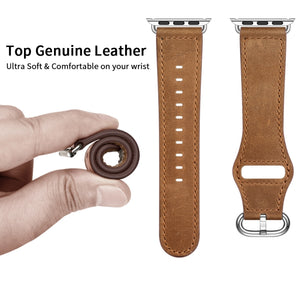 Genuine Leather Watch Band For Apple Watch Ultra 49mm / Series 8&7 45mm / SE 2&6&SE&5&4 44mm / 3&2&1 42mm(Red Brown Crazy Horse Texture)