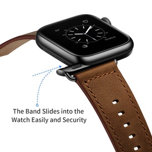 Genuine Leather Watch Band For Apple Watch Ultra 49mm / Series 8&7 45mm / SE 2&6&SE&5&4 44mm / 3&2&1 42mm(Dark Brown Crazy Horse Texture)