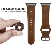 Genuine Leather Watch Band For Apple Watch Ultra 49mm / Series 8&7 45mm / SE 2&6&SE&5&4 44mm / 3&2&1 42mm(Dark Brown Crazy Horse Texture)