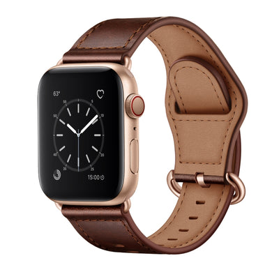 Genuine Leather Watch Band For Apple Watch Ultra 49mm / Series 8&7 45mm / SE 2&6&SE&5&4 44mm / 3&2&1 42mm(Dark Brown Oil Texture)