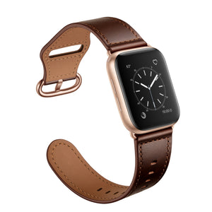 Genuine Leather Watch Band For Apple Watch Ultra 49mm / Series 8&7 45mm / SE 2&6&SE&5&4 44mm / 3&2&1 42mm(Dark Brown Oil Texture)