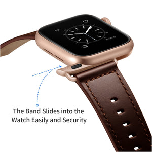 Genuine Leather Watch Band For Apple Watch Ultra 49mm / Series 8&7 45mm / SE 2&6&SE&5&4 44mm / 3&2&1 42mm(Dark Brown Oil Texture)