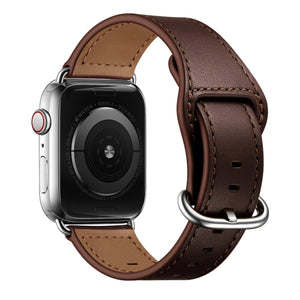 Genuine Leather Watch Band For Apple Watch Ultra 49mm / Series 8&7 45mm / SE 2&6&SE&5&4 44mm / 3&2&1 42mm(Dark Brown Needle Texture)