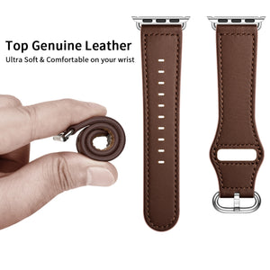 Genuine Leather Watch Band For Apple Watch Ultra 49mm / Series 8&7 45mm / SE 2&6&SE&5&4 44mm / 3&2&1 42mm(Dark Brown Needle Texture)