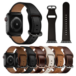 Genuine Leather Watch Band For Apple Watch Ultra 49mm / Series 8&7 45mm / SE 2&6&SE&5&4 44mm / 3&2&1 42mm(Red Brown Crazy Horse Texture)