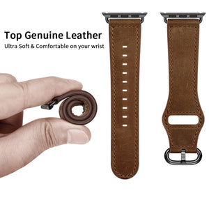 Genuine Leather Watch Band For Apple Watch Series 8&7 41mm / SE 2&6&SE&5&4 40mm / 3&2&1 38mm(Dark Brown Crazy Horse Texture)