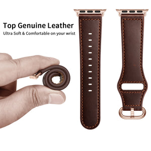 Genuine Leather Watch Band For Apple Watch Series 8&7 41mm / SE 2&6&SE&5&4 40mm / 3&2&1 38mm(Dark Brown Oil Texture)