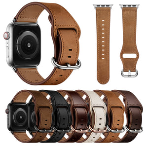 Genuine Leather Watch Band For Apple Watch Series 8&7 41mm / SE 2&6&SE&5&4 40mm / 3&2&1 38mm(Dark Brown Crazy Horse Texture)