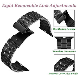 5-bead Stainless Steel Watch Band For Apple Watch Ultra 49mm / Series 8&7 45mm / SE 2&6&SE&5&4 44mm / 3&2&1 42mm(Black)