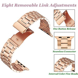 5-bead Stainless Steel Watch Band For Apple Watch Ultra 49mm / Series 8&7 45mm / SE 2&6&SE&5&4 44mm / 3&2&1 42mm(Rose Gold)