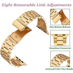 5-bead Stainless Steel Watch Band For Apple Watch Series 8&7 41mm / SE 2&6&SE&5&4 40mm / 3&2&1 38mm(Gold)