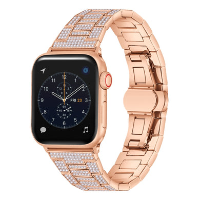 Diamond Metal Watch Band For Apple Watch Ultra 49mm / Series 8&7 45mm / SE 2&6&SE&5&4 44mm / 3&2&1 42mm(Rose Gold)