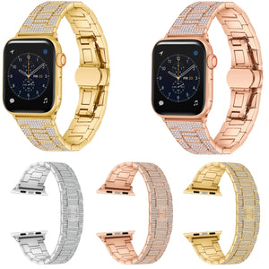 Diamond Metal Watch Band For Apple Watch Ultra 49mm / Series 8&7 45mm / SE 2&6&SE&5&4 44mm / 3&2&1 42mm(Rose Gold)