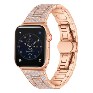 Diamond Metal Watch Band For Apple Watch Series 8&7 41mm / SE 2&6&SE&5&4 40mm / 3&2&1 38mm(Rose Gold)