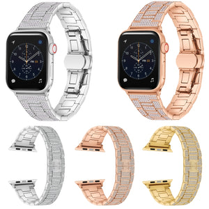 Diamond Metal Watch Band For Apple Watch Series 8&7 41mm / SE 2&6&SE&5&4 40mm / 3&2&1 38mm(Rose Gold)