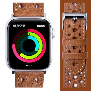 Genuine Leather Woven Watch Strap For Apple Watch Ultra 49mm / Series 8&7 45mm / SE 2&6&SE&5&4 44mm / 3&2&1 42mm(Brown)