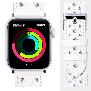 Genuine Leather Woven Watch Strap For Apple Watch Series 8&7 41mm / SE 2&6&SE&5&4 40mm / 3&2&1 38mm(White)