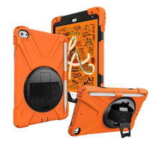For iPad Mini 5 360 Degree Rotation Silicone Protective Cover with Holder & Hand Strap & Long Strap & Pencil Slot(Orange)