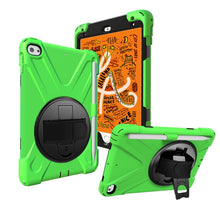 For iPad Mini 5 360 Degree Rotation Silicone Protective Cover with Holder & Hand Strap & Long Strap & Pencil Slot(Grenn)