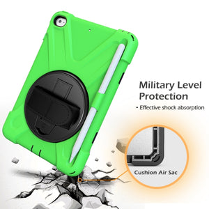 For iPad Mini 5 360 Degree Rotation Silicone Protective Cover with Holder & Hand Strap & Long Strap & Pencil Slot(Grenn)