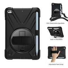 For iPad Mini 5 360 Degree Rotation Silicone Protective Cover with Holder & Hand Strap & Long Strap & Pencil Slot(Black)