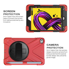 For iPad Mini 5 360 Degree Rotation Silicone Protective Cover with Holder & Hand Strap & Long Strap & Pencil Slot(Red)